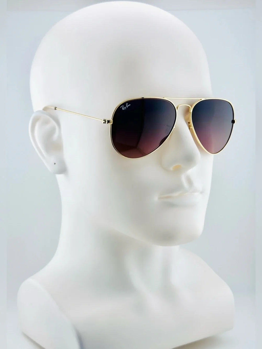 Ray-Ban Aviator Gradient Sunglasses RB3025 Gold Metal Frame Dark Burgundy Lenses